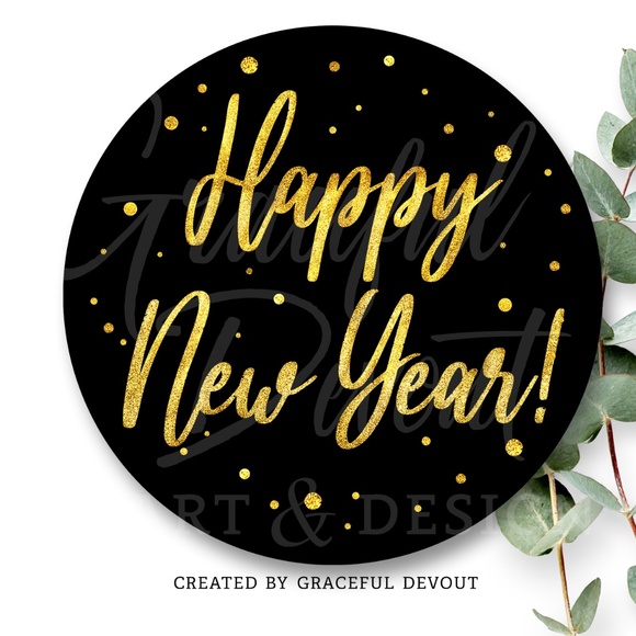 Graceful Devout Other - Happy New Year! - 2" (inches) (48ct.) Stickers